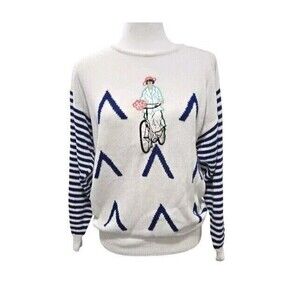 Vintage Junior Miss Bicyclists Sweater Womens Size Medium Striped Long Sleeves